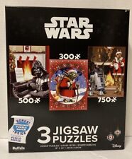 Star Wars 3 Jigsaw Puzzles 300 500 750 Piece Holiday Puzzles Christmas w/ Poster, used for sale  Shipping to South Africa