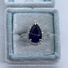 2Ct Pear Lab-Created Sapphire Halo Engagement Ring 14K White Gold Silver Plated for sale  Shipping to South Africa