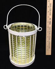 Suporte de vela vidro amarelo com nervuras com suporte de fio de metal branco lanterna suspensa, usado comprar usado  Enviando para Brazil