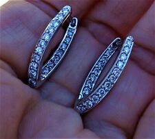 Aretes tipo argolla de diamantes simulados de corte redondo de plata 925 enchapados en oro blanco de 14 k segunda mano  Embacar hacia Argentina