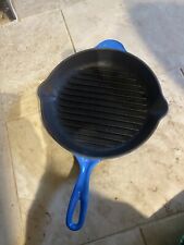 Le Creuset Cast Iron Round Griddle Skillet Grill Frying Pan Ribbed Blue 26cm for sale  Shipping to South Africa