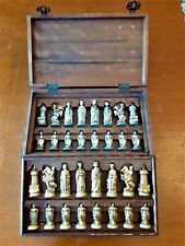 Vintage Anri Patterned Solid Metal Brass & Pewter Italian Made Chess Set w/Case for sale  Chino Valley