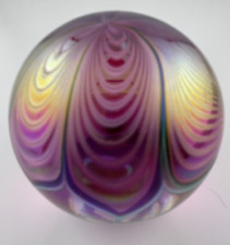 Abelman 2002 Iridescent Pink Pulled Feather Glass Paperweight, used for sale  Shipping to South Africa