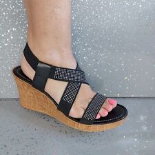 Ladies Shoes Size 8 Black Strappy Wedge Heel Sandals for sale  Shipping to South Africa