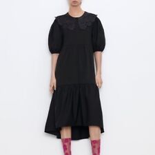 Usado, Vestido Zara feminino manga folhada L em camadas midi preto cottage crochê gola de renda comprar usado  Enviando para Brazil