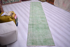 Usado, Corredor verde feito à mão, 2,3x10,3 pés, tapete de entrada turco antigo, tapete de corredor, comprar usado  Enviando para Brazil