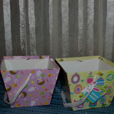 EASTER square BOX-BASKET w/pastel colored eggs bunnies baskets & more  (sew hng for sale  Shipping to South Africa