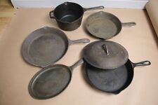 Lot of 5 Vintage Cast Iron Pans Lodge 2.5qt 12" 10" 9" Skillet w Lid set for sale  Shipping to South Africa