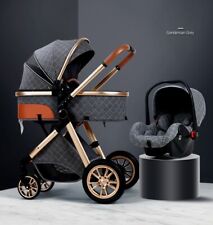 Wózek dziecięcy 3w1 nowy, kompletny zestaw z wanną dla niemowląt buggy nosidełka, szaro-złoty , używany na sprzedaż  Wysyłka do Poland