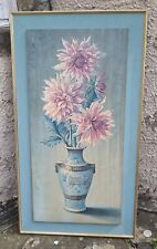 Large Vintage Tretchikoff Still Life Floral Print Pink Dahlias In Vase 1969 for sale  Shipping to South Africa