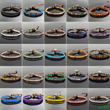 Handmade Wrap Knitted Adjustable Leather Bracelet Natural Gemstone 4mm Beads for sale  Shipping to South Africa