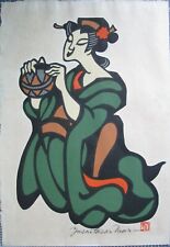 Mori Yoshitoshi print  - WOMAN WITH TEA BOWL Japanese Woodblock Portrait  1970 for sale  Shipping to South Africa