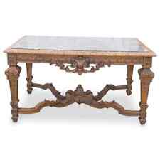 Antigua mesa de biblioteca de madera tallada superior de mármol francés segunda mano  Embacar hacia Argentina