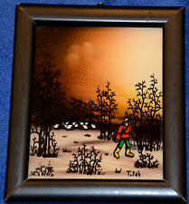 Używany, Malarstwo naiwne ,zimowy krajobraz,Znak. Tutek, malowanie tylnego szkła, oprawione na sprzedaż  Wysyłka do Poland