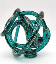 Teal  Abstract Art Glass Knot Twisted Figurine Sparkle Gold Inclusions 5.5" for sale  Shipping to South Africa