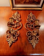 Syroco Candle Holder Wall Sconce Pair Hollywood Regency Gold Floral MCM 4531 for sale  Shipping to South Africa