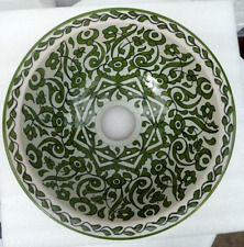 HAND PAINTED  CERAMIC HAND WASH BASIN * FES POTTERY 30 cm Green & White for sale  Shipping to South Africa