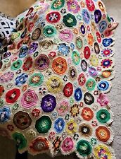 Antigo grande Cobertor de colcha Afgan multicolorido crochê quadrados hexagonais vovó 80”x90”  comprar usado  Enviando para Brazil