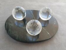 RARE PAPERWEIGHT- 3 Etched Crystal World  Globes on granite slab, Weighs 3 lbs. for sale  Shipping to South Africa