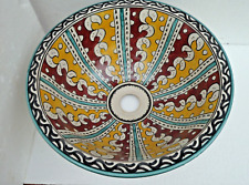 HAND PAINTED  CERAMIC HAND WASH BASIN * FES POTTERY 35 cm MULTICOLOUR  (K2) for sale  Shipping to South Africa