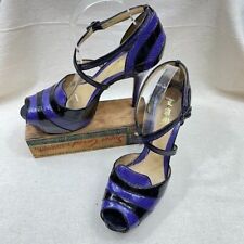 L.A.M.B. Miyagi Strappy Purple Snakeskin Black Patent Platform Heel Size 10/5" for sale  Shipping to South Africa