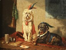 VINCENT DE VOS (1829-1876) SIGNED BELGIAN OIL ON PANEL - LES CHIENS SAVANTS for sale  Shipping to South Africa