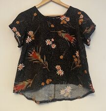 PRINCESS HIGHWAY Linen Cotton Blend Black Floral Short Sleeve Blouse Sz 6 Wattle for sale  Shipping to South Africa