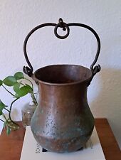 Antique Primitive Hammered Copper Hanging Pot Large Patina RARE 10" for sale  Shipping to South Africa