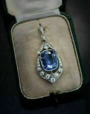 3Ct Cushion Blue Tanzanite Vintage Pendant Necklace 14K White Gold Gp Free Chain, used for sale  Shipping to South Africa