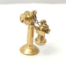14K Gold 3D Antique Candlestick Telephone Charm Pendant, used for sale  Shipping to South Africa