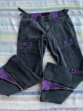 TRIPP NYC Size 11 32 BLACK PURPLE VINTAGE WIDE LEGGED GOTH RAVER BONDAGE PANTS, used for sale  Shipping to South Africa