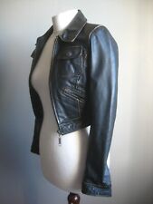 RIVER ISLAND Cropped Real leather trucker JACKET BIKER 4 6 brown distressed for sale  Shipping to South Africa