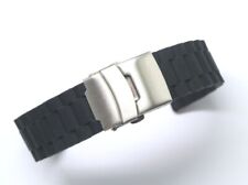 20mm 22mm Black Rubber Men Watch Strap W/ Silver Deployment Clasp Buckle for sale  Shipping to South Africa