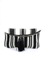 Bolsa de mão Mercado Global feminina tecido listrado borla zíper embreagem creme preto, usado comprar usado  Enviando para Brazil