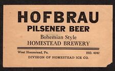 Estuche/barril de cerveza Hofbrau Pilsener etiqueta, no IRTP, Homestead, West Homestead, Pensilvania segunda mano  Embacar hacia Argentina