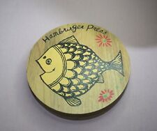 VINTAGE  WOOD HAMBURGER PRESS FISHING GRAPHIC HAND PAINTED JAPAN for sale  Canada