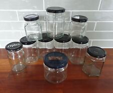 Bundle Job Lot Assorted x10 Empty Clear Glass Jars With Black Screw Top Lids, used for sale  Shipping to South Africa