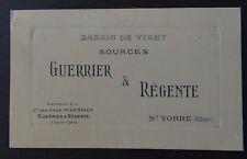 Carte de visite GUERRIER & REGENTE Sources de Vichy Eau Minérale old visit card, usado comprar usado  Enviando para Brazil