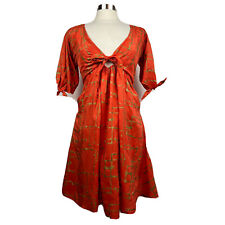 Vestido Gado Gado S Feminino Laranja Estampa Dourada Mini Gravata de Seda Bolsos Frontais Boho, usado comprar usado  Enviando para Brazil