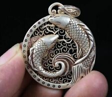 Collar Amuleto Doble Pez Feng Shui Feng Shui Plata Antigua China Miao de 4 cm segunda mano  Embacar hacia Argentina