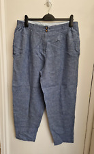 Used, Poetry 100% Linen Barrel Leg Trousers UK 18 Blue Checked Summer Lightweight for sale  Shipping to South Africa