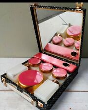 Vintage 60s Sirram Cosmetic Vanity Set w Pink & Copper Jars. Original Hard Case., used for sale  Shipping to South Africa
