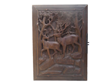 Usado, Interessante painel antigo esculpido em madeira estilo floresta negra veado na floresta comprar usado  Enviando para Brazil