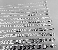 "Collar de cadena de eslabones figaro de plata esterlina 925 de 1,5 mm -15 mm para hombre 16""-30", usado segunda mano  Embacar hacia Argentina