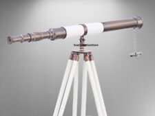 Telescopio de latón de piso telescopio de cuero blanco cobre telescopio antiguo segunda mano  Embacar hacia Argentina