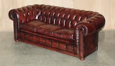 Used, STUNNING FULLY RESTORED ENGLISH VINTAGE BORDEAUX LEATHER CHESTERFIELD CLUB SOFA for sale  Shipping to South Africa
