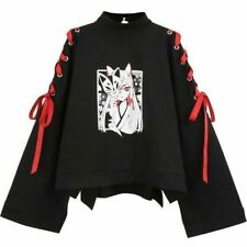 Camiseta feminina Fox estampada fita cruzada manga longa Lolita feminina preta comprar usado  Enviando para Brazil