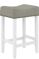 Nathan James Hylie 24 in. Dark Gray Nailhead White Wood Pub-Height Bar Stool for sale  Shipping to South Africa