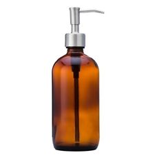Amber Glass Jar Soap Lotion Dispenser With Stainless Steel Pump 16 Oz for sale  Shipping to South Africa