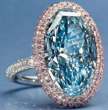 Luxury Oval Shape Aqua 11.89CT Aquamarine With Pink & White Diamonds Women Ring for sale  Shipping to South Africa